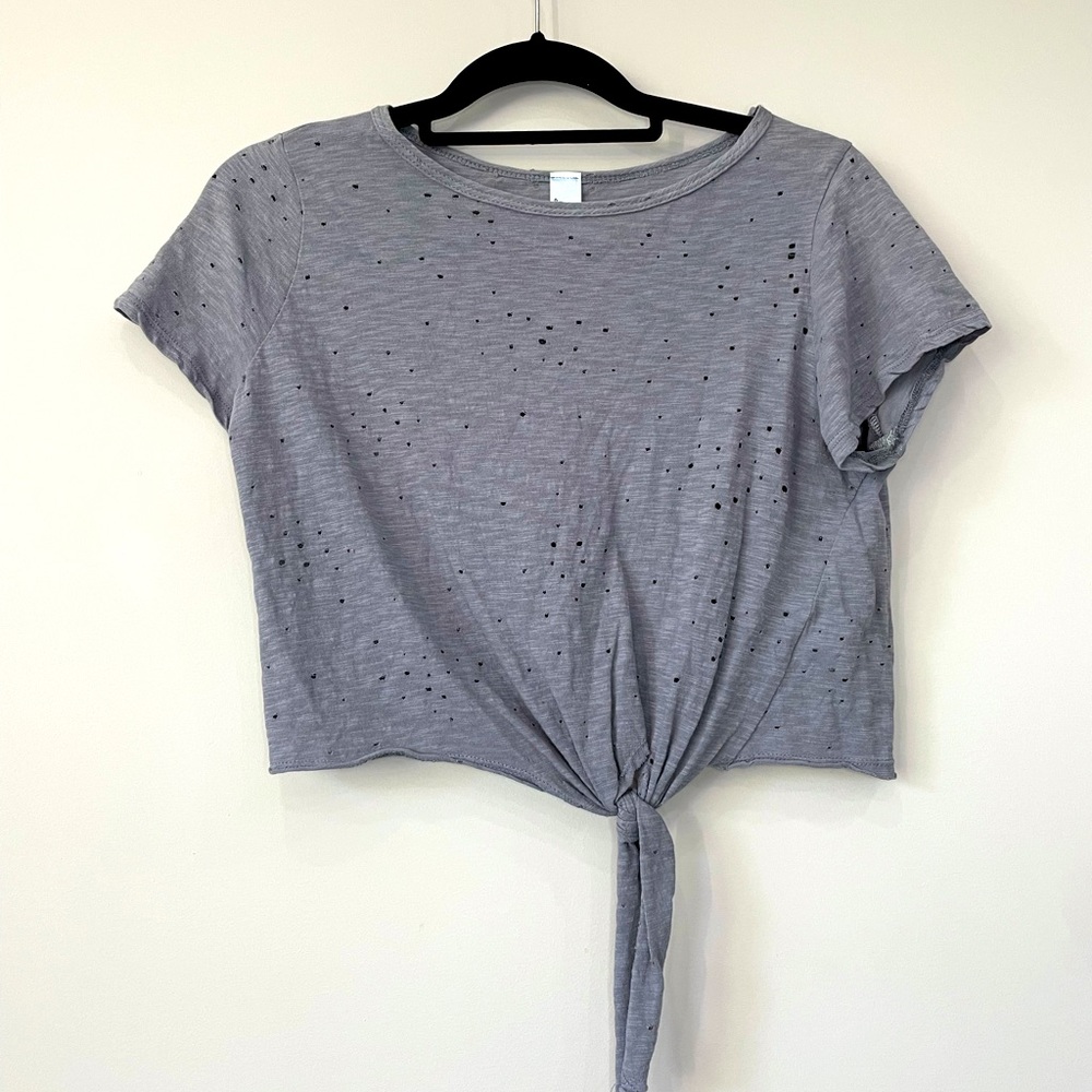 Lani distressed tied knot front cropped top